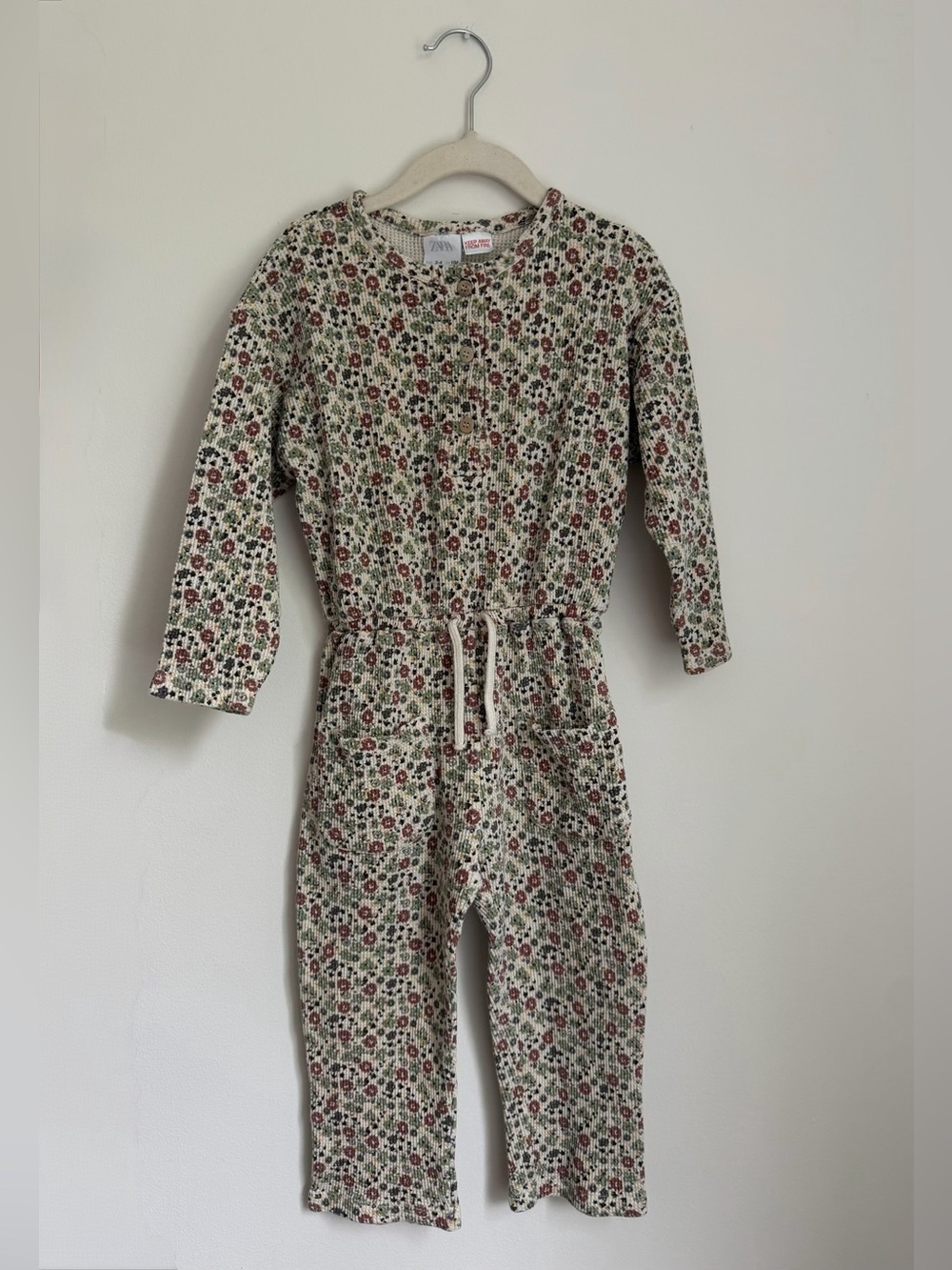 Zara Waffle-Knit Floral Print Kids Jumpsuit (Size 3-4)